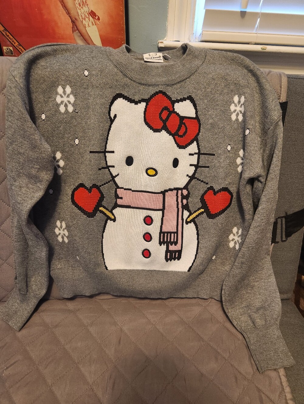 Hello Kitty Aeropostale Long Sleeve Cotton Blend Crew Neck Snowman Sweater XS